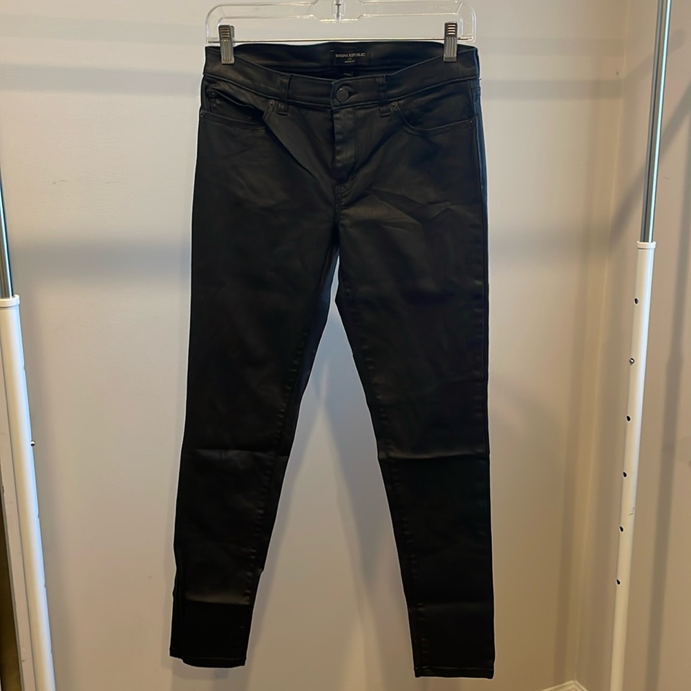 Banana Republic Coated Black Skinny Fit Jeans, Coated Skinny Pants, 27/4R
